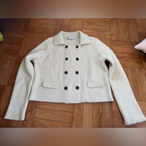Cream Double-Breasted Cardigan